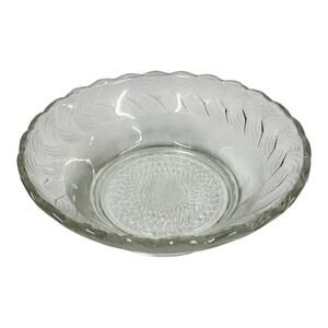 Vintage FNG Indonesia Clear Pressed Glass Serving Bowl Scalloped 8.75"